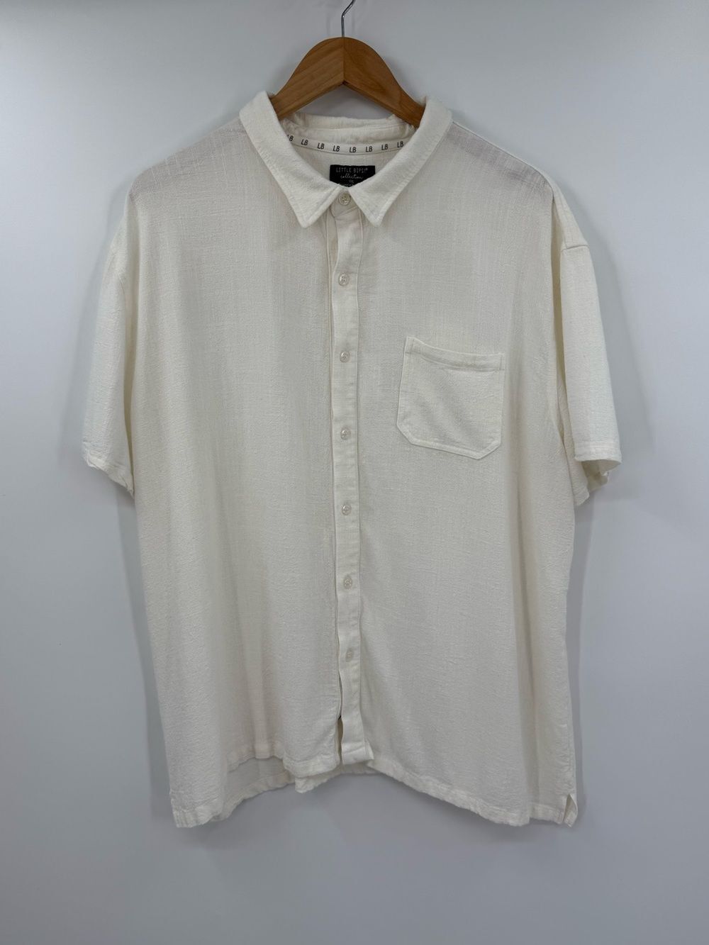 Little Bipsy Collection Linen Blend Button Down Shirt | Cream | XXL
